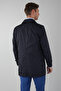 Men's Navy Blue Overcoat Trench Coat - 2
