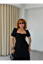 Premium Trend Heart Collar Short Balloon Sleeve Button Detailed Midi Luna Dress - 3