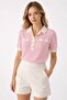 Fitted Short Sleeve Polo Collar Front Buttoned Pink Seasonal Knitwear - 3