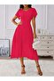 Women's Short Sleeve V-Neck Midi Lined Chiffon Dress