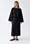 2143 Women's Bat Sleeve Waist Tie Slit Long Dress Black