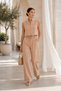 Women's Beige Suede Textured Sleeveless Vest and Loose Pants Set