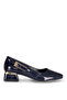 Cpç024 Navy Blue Patent Leather Women's Heeled Shoes with Side Buckle - 2
