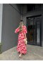 Women's Patterned Summer Double-Breasted Collar Slit Ankle-Length Dress 11B-2408 - 5