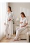 New Season Ecru Buttoned Summer Design Ribbed Short Sleeve 100% Cotton Maternity Pajama Set 3-Piece Set - 5