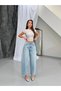 Women's Stoned Skater Fit Jean Pants High Waist Wide Leg Light Blue Denim Trousers - 6