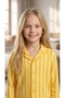 Girls and Boys Yellow Cotton Striped Long Sleeve Pajama Set + Eye Patch - 6