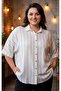 Women's Plus Size White Coffee Striped Low Short Sleeve Oversize Woven Viscose Shirt - 6