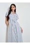 Blue Striped Shirt Midi Dress with Tie-Waist - 2