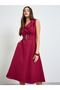 Magenta Sleeveless Blazer Midi Dress with Belt - 2