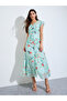 Green Floral Print V Neck Maxi Dress - 3