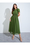Green A-Line Maxi Dress with Shirred Waist - 3