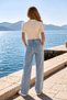 Palazzo Pants - Blue Snow Pattern Wide-Leg Lycra New Season Jeans - 3