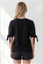Women's Black Tie-Back Cotton T-Shirt with Scallop Detail Tsh-19000988 - 5