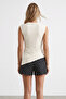 Women's Ecru Degaje Collar Lycra Asymmetrical Cut Viscose Knitted Blouse Alc-X15577 - 5