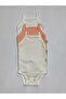 3-Piece Rope Strap Ecru-Salmon Color 100% Cotton Baby Bodysuit with Snap Fasteners - 2