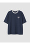 Lcw Vision Navy Blue Paris Printed Oversize Women's T-Shirt - 5
