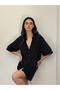 Linen Look Retro Model Loose Short Sleeve Shirt Women's Dark Black - 2