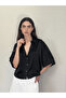 Satin Look Retro Model Loose Short Sleeve Shirt for Women Shiny Black - 7