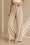 Women's Beige Elastic Waist Lace-Up Wide Leg Pants - 2