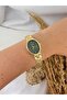 Oval Gold Inside Green Women Wrist Watch