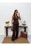 Women's Linen Button Detailed Vest Trousers Jewelry Stylish Two-Piece Set - 4