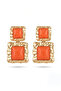 Orange Square Stone Gold Color Geometric Earrings