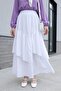 Elastic Waist Asymmetrical Ruffled Lined Voile Skirt -White