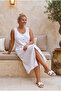 White Pool Collar Sleeveless Buttoned Pocketed Tacky Stitched Casual Muslin Long Woven Dress 120 55 - 6