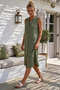 Khaki Hakim Collar Sleeveless Buttoned Pocketed Dirty Stitched Casual Muslin Woven Dress 113 60 - 3