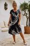 Black-And-White V-Neck Short-Sleeved Patterned Casual Viscose Woven Dress 113 64 - 5