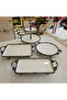Cast Iron Edged Frame Porcelain Presentation Set with Stands Antique 4 Pieces - 2
