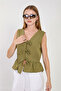 Women's Tie-Up Ruffle Vest - Khaki - 4