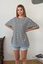 Women's Crew Neck Oversize Striped T-Shirt Black White - 26Y 508 - 3