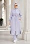 Women's Ribbed Zippered Linen Tunic Pants Gray Double Set - 3