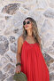 Pomegranate Flower Thin Strap Skirt with Dirty Stitching Dress - 2