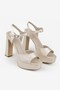 Women's Beige Satin Platform High Heeled Shoes - 5