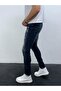 Men's Slim Fit Bandana Patterned Ripped Detail Lycra Denim Jean Trousers Dark Blue - 2