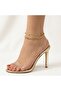 Women's Gold Double Row Bijouterie Anklet - Ball Chain and Gourmet Model Beach Fashion