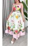 Women's Thick Strap Belted Floral Maxi Long Linen Dress - 7