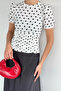 White Women's Front Gathered Polka Dot Blouse - 2
