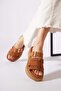 Suyes Tape Buckle Genuine Leather Women's Slippers Cappuccino Suede - 3