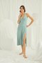 Lace Backless Women's Aqua Green Viscose Nightgown - Slit Deep V-Neck Stylish Dowry Bridal Nightgown 18K18464 - 2