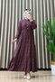 Semra Dress Viscose Printed Fabric Women's Plum Collar Openable Buttoned and Tieable Waist Hijab Dress