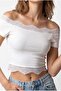 2160 Women's Madonna Collar Lace Detailed Crop Blouse White