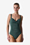 Women Shirred Green Swimsuit - 2