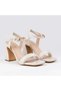 Women's Beige Cream Puff Strap Ankle Strap Thick Heeled Sandals - 2