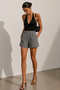 Black Gingham Women's Shorts with 2 Pockets, Comfortable Fit, Elastic Waist - 2