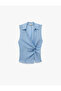 Viscose Fabric Textured Knot Detailed Double Breasted V-Neck Striped Sleeveless Shirt
