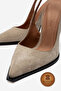 Genuine Leather Beige Suede Pointed Toe Flat Sole Stiletto High Heel Shoes Vardola - 5